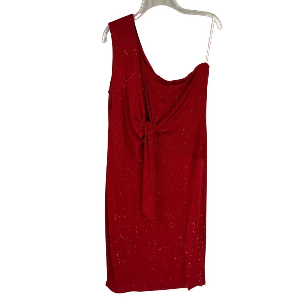 NWT GRACE KARIN | Red Sparkle One Shoulder Front Tie Stretch Dress | Women's 2XL